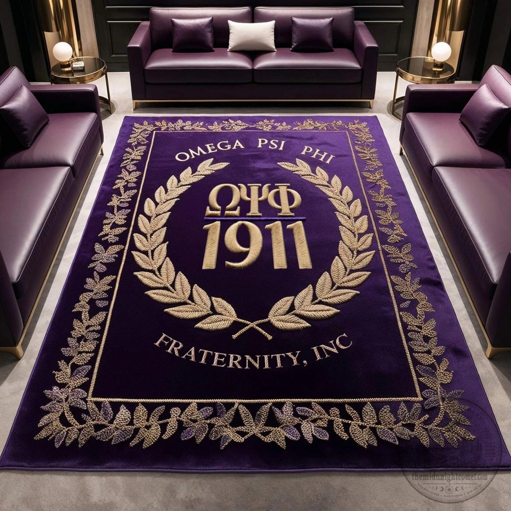 Omega Psi Phi Fraternity 1911 Purple and Gold Embroidered Area Rug Omega Psi Phi Fraternity 1911 Purple and Gold Embroidered Area Rug