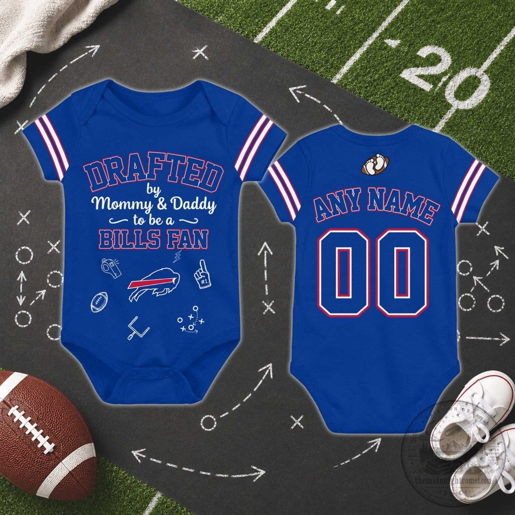 Buffalo Bills Drafted by Mommy and Daddy to Be a Fan Custom Baby Romper Buffalo Bills Drafted by Mommy and Daddy to Be a Fan Custom Baby Romper