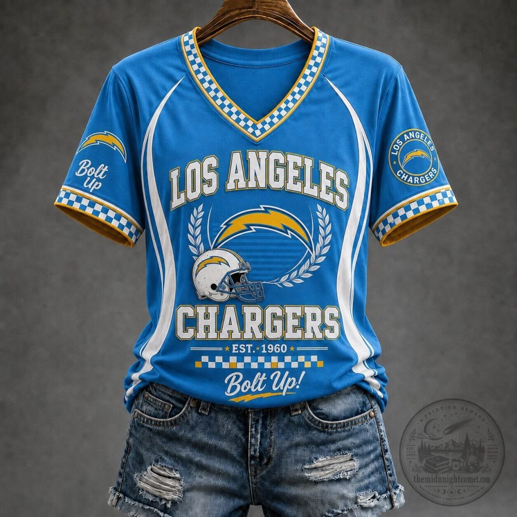 Los Angeles Chargers National Football League Rise Up Spirit V-Neck T-Shirt Los Angeles Chargers National Football League Rise Up Spirit V-Neck T-Shirt