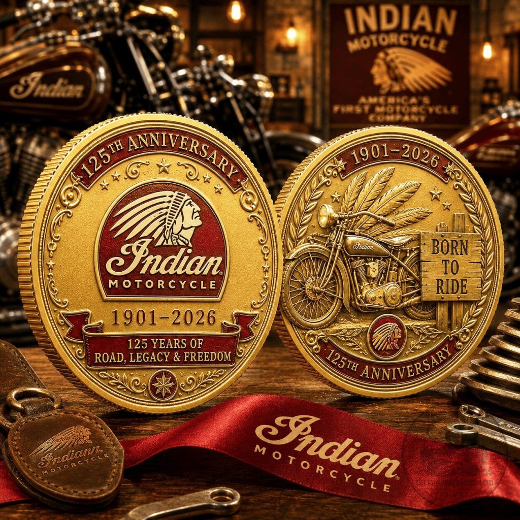 Indian Motorcycle 125th Anniversary Gold Coin Commemorative Coin for H Indian Motorcycle 125th Anniversary Gold Coin Commemorative Coin for H