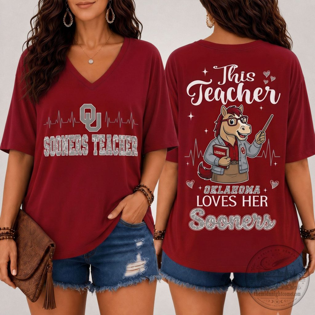 Oklahoma Sooners Teacher Love Football V-Neck T-Shirt Oklahoma Sooners Teacher Love Football V-Neck T-Shirt