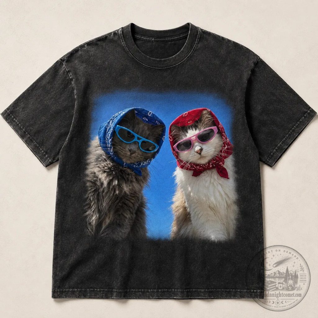 Cool Cats Wearing Bandanas and Sunglasses Vintage Wash T-Shirt Cool Cats Wearing Bandanas and Sunglasses Vintage Wash T-Shirt