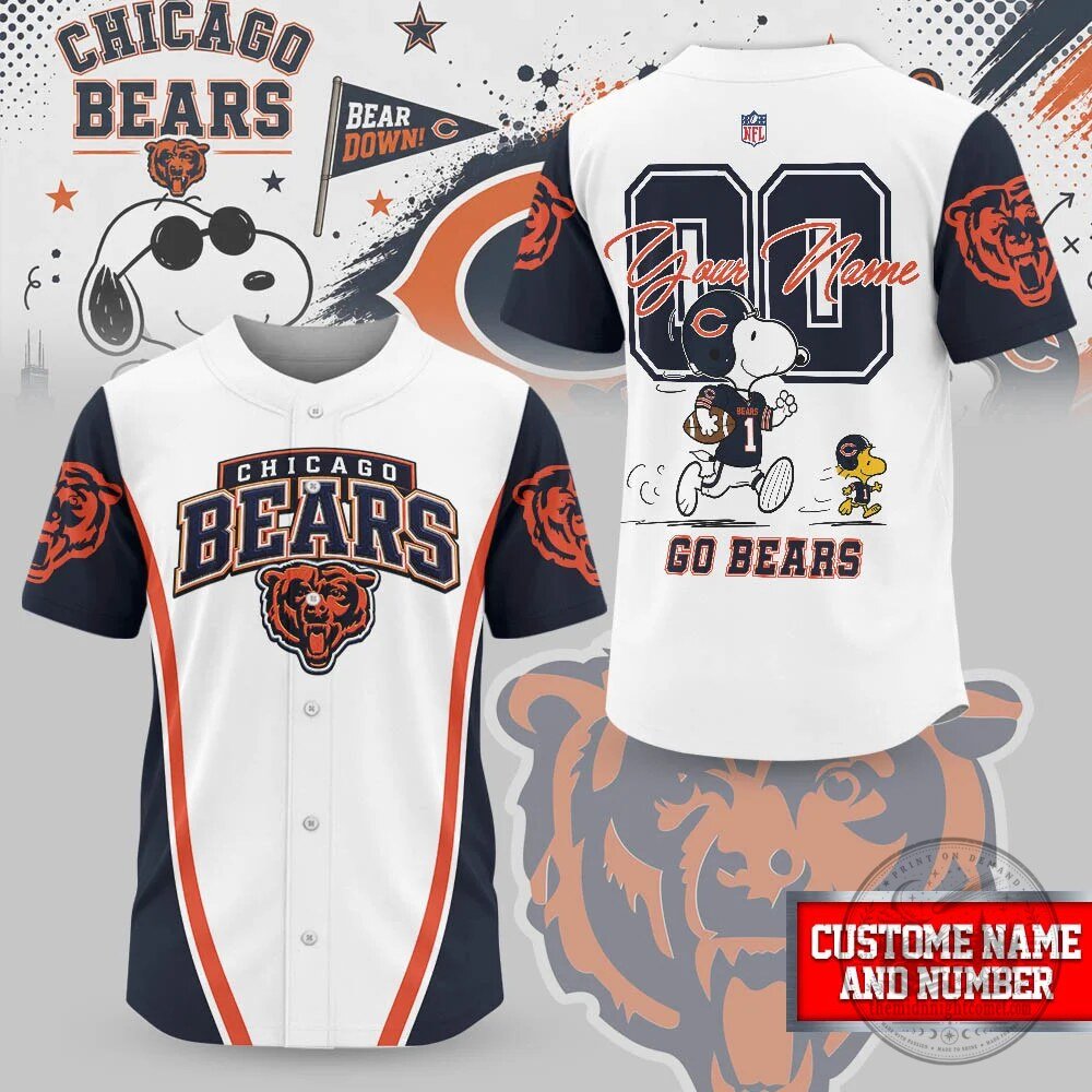 Chicago Bears Snoopy Football Team Personalized Baseball Jersey