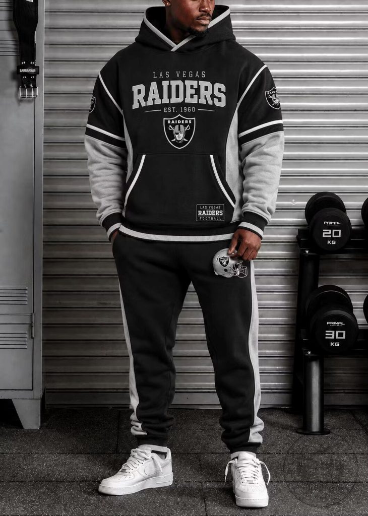 Las Vegas Raiders Football Team Black and Gray Hoodie and Jogger Set 23 Las Vegas Raiders Football Team Black and Gray Hoodie and Jogger Set