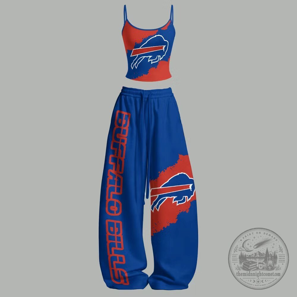 Buffalo Bills NFL Football Team Logo Two-Piece Crop Top and Pants Set