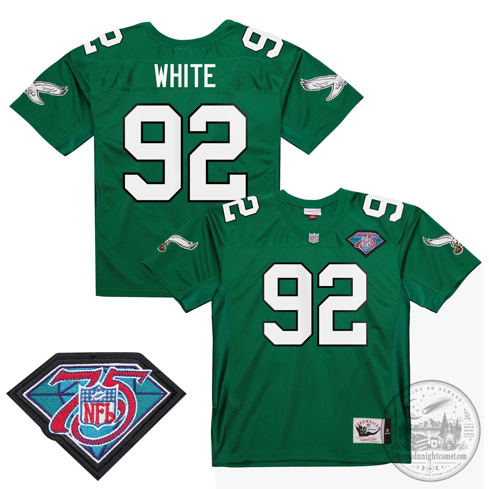 Reggie White Philadelphia Eagles Throwback Green Football Jersey Number 92
