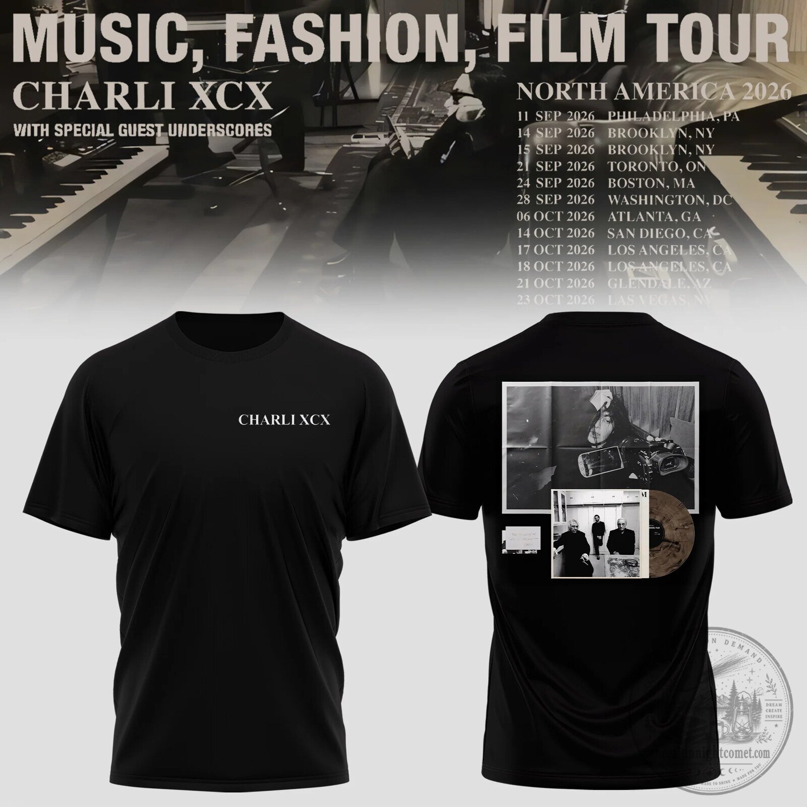 Charli XCX Music Fashion Film Tour 2026 Here We Go Black Concert T-Shirt