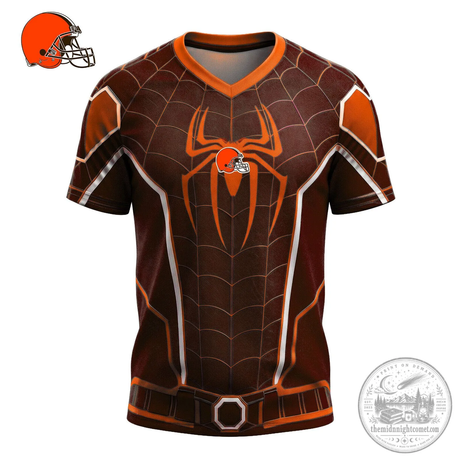 Cleveland Browns Spider-Man Superhero Graphic V-Neck T-Shirt
