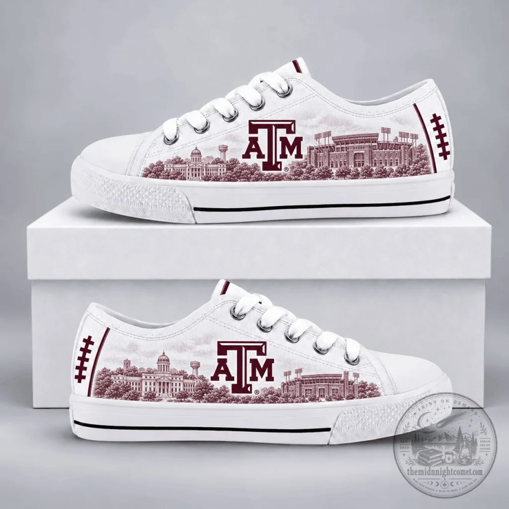 Texas A&M Aggies College Football Team Logo White Canvas Shoes Texas A&M Aggies College Football Team Logo White Canvas Shoes