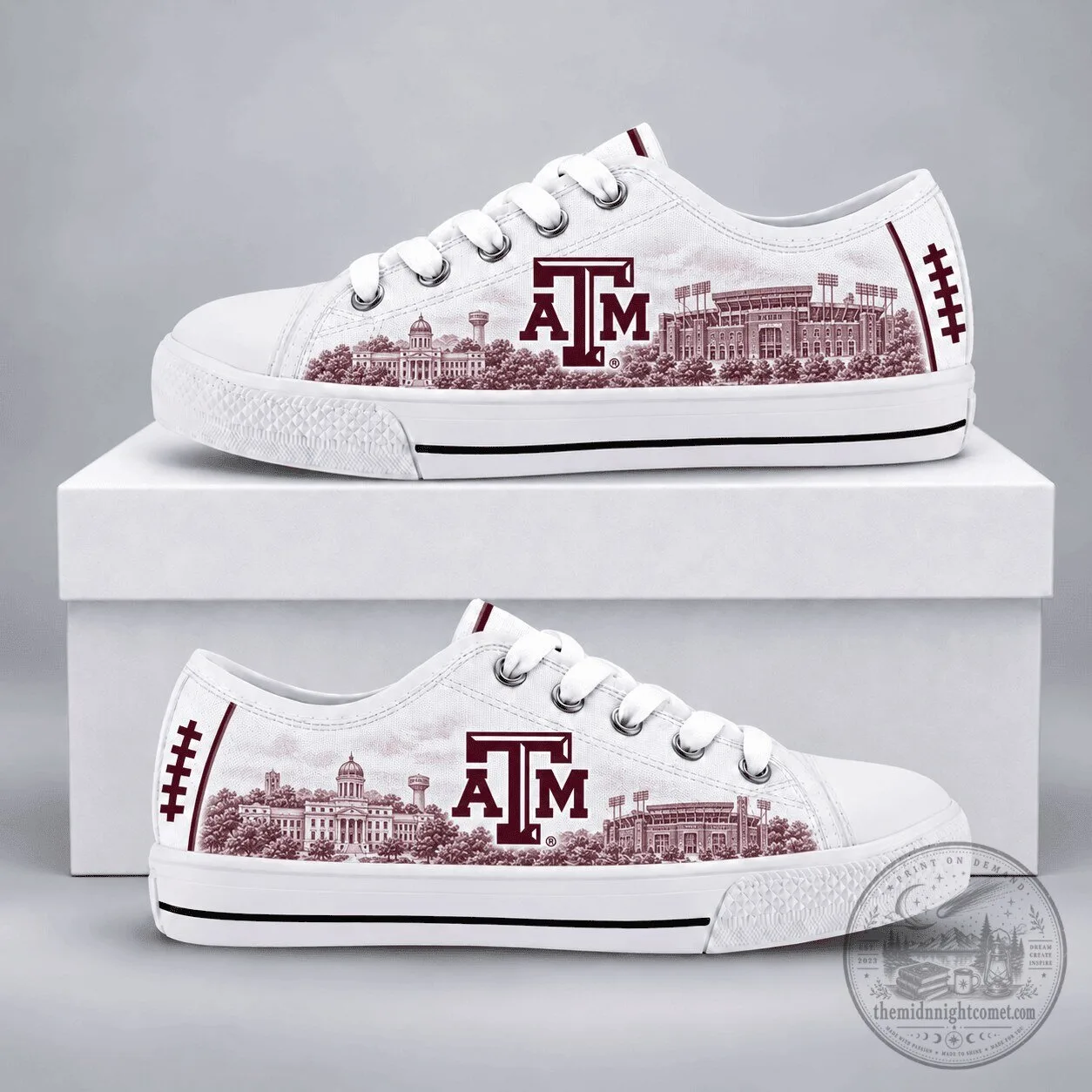 Texas A&M Aggies College Football Team Logo White Canvas Shoes