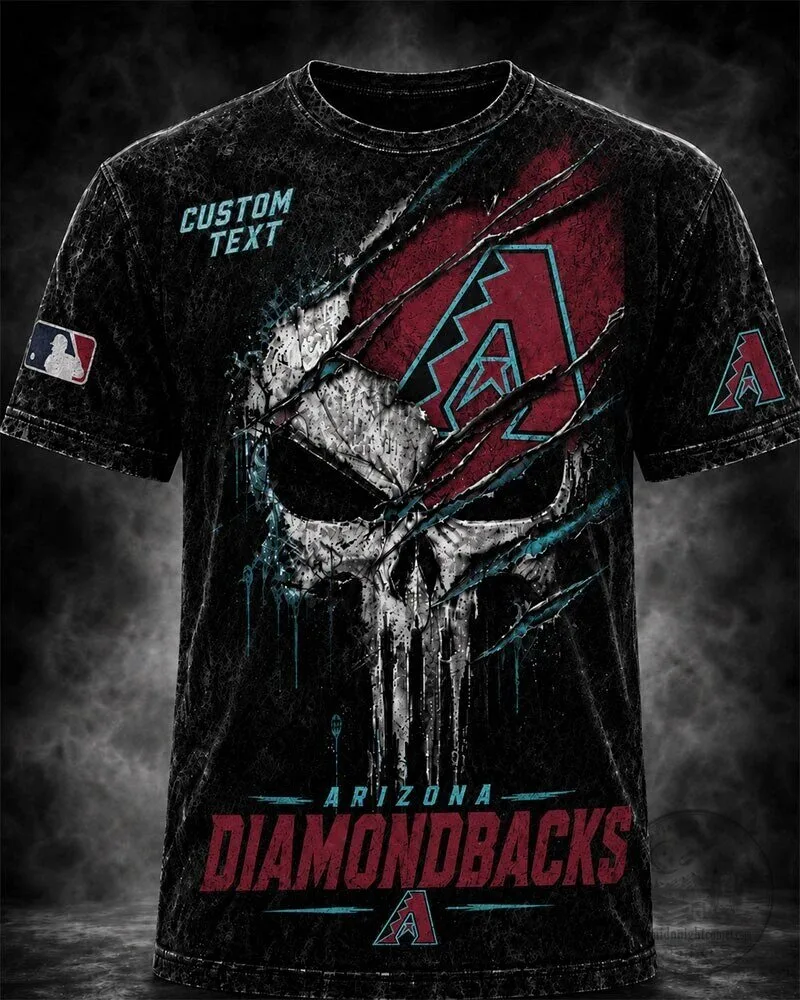 Arizona Diamondbacks Punisher Skull Custom Text T-Shirt