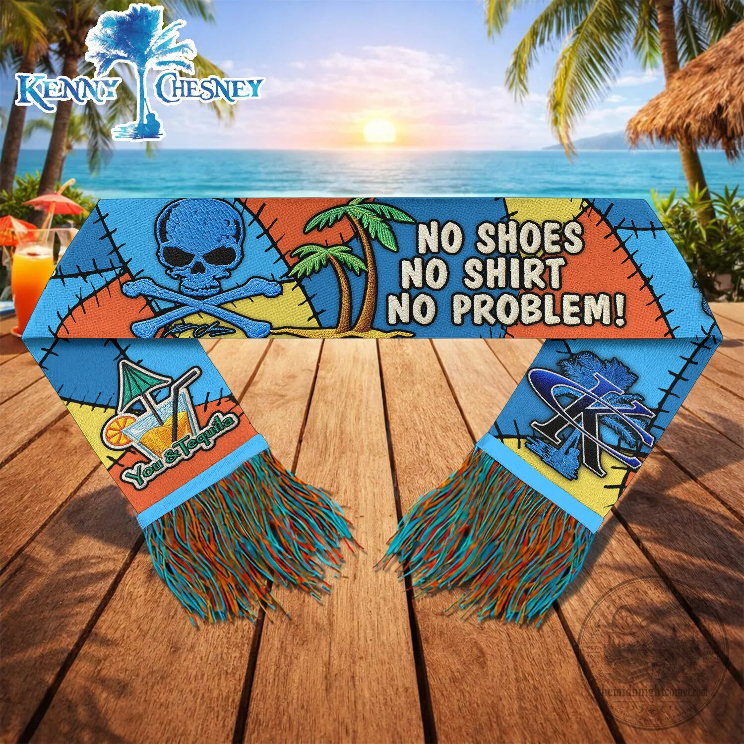Kenny Chesney No Shoes No Shirt No Problem Skull Palm Tree Scarf
