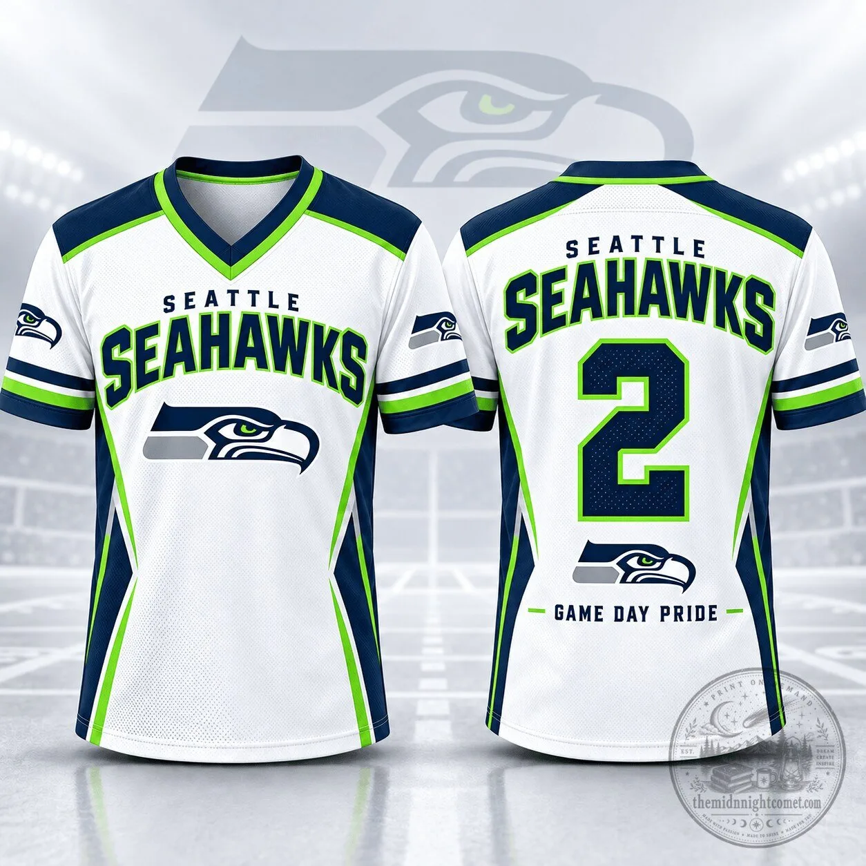 Seattle Seahawks Football Team Fan Game Day Spirit V-Neck Jersey