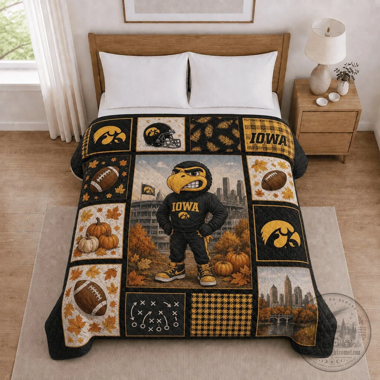 Iowa Hawkeyes Football Fall Season Quilted Blanket