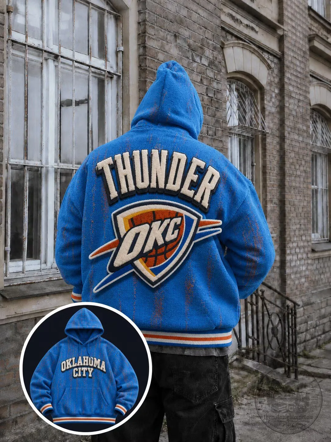 Oklahoma City Thunder NBA Blue Textured Graphic Hooded Sweatshirt