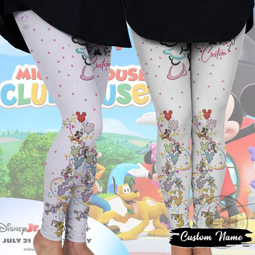 Leggings for Women with Custom Name and Mickey Mouse Clubhouse Balloons Design