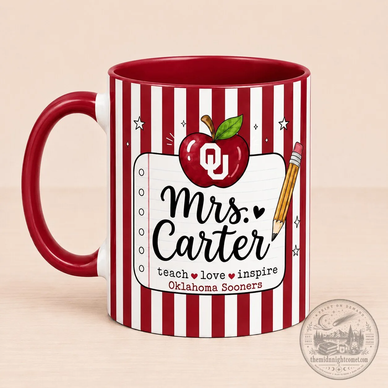 Oklahoma Sooners Personalized Teacher Appreciation Coffee Mug