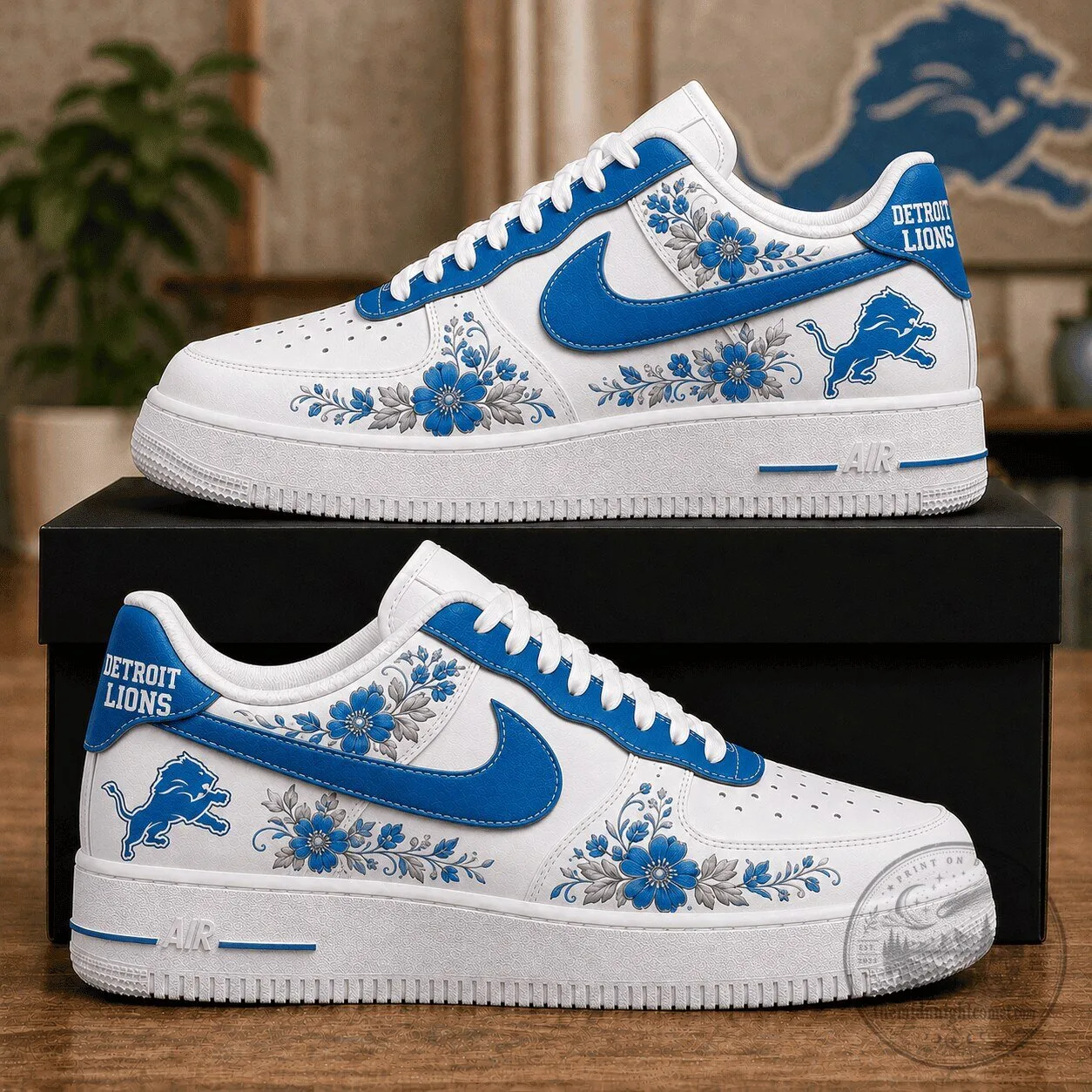 Detroit Lions Floral Pattern Custom Air Force One Shoes 1 Detroit Lions Floral Pattern Custom Air Force One Shoes