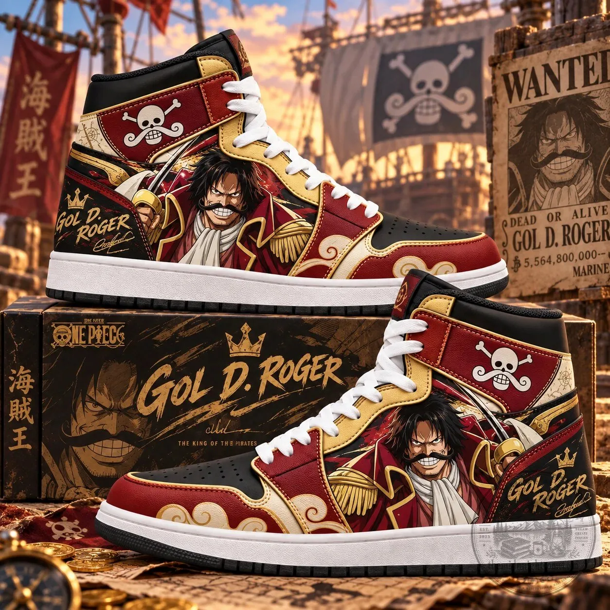 One Piece Gol D. Roger King of the Pirates Anime High Top Sneakers 8 One Piece Gol D. Roger King of the Pirates Anime High Top Sneakers