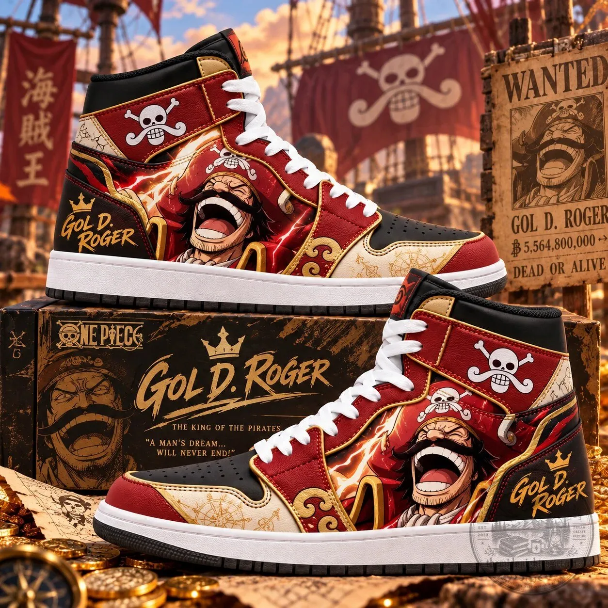 One Piece Gol D. Roger King of the Pirates Anime High Top Sneakers 9 One Piece Gol D. Roger King of the Pirates Anime High Top Sneakers