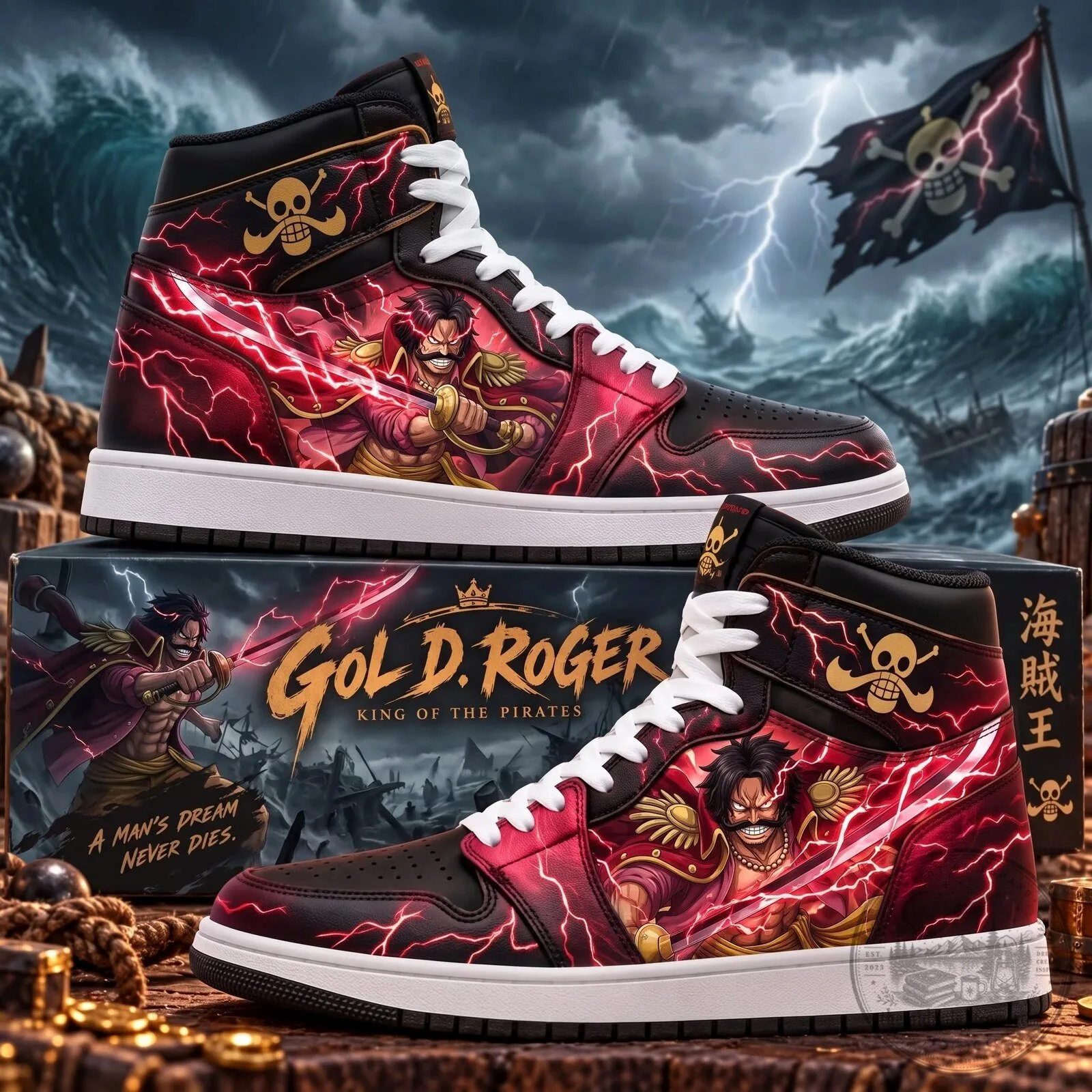 One Piece Gol D. Roger King of the Pirates Anime High Top Sneakers 10 One Piece Gol D. Roger King of the Pirates Anime High Top Sneakers