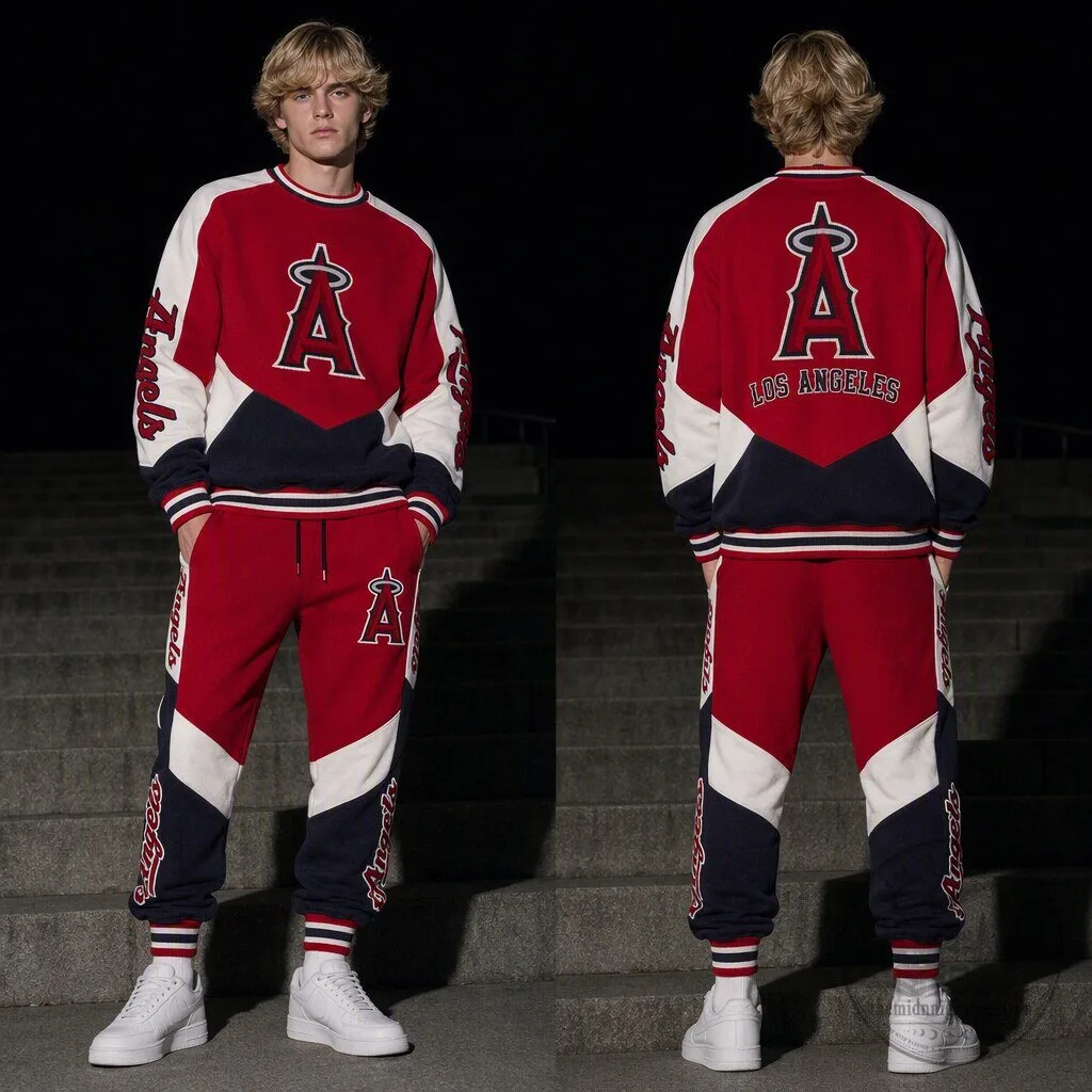 Los Angeles Angels Baseball Team Red And Navy Colorblock Sweatshirt