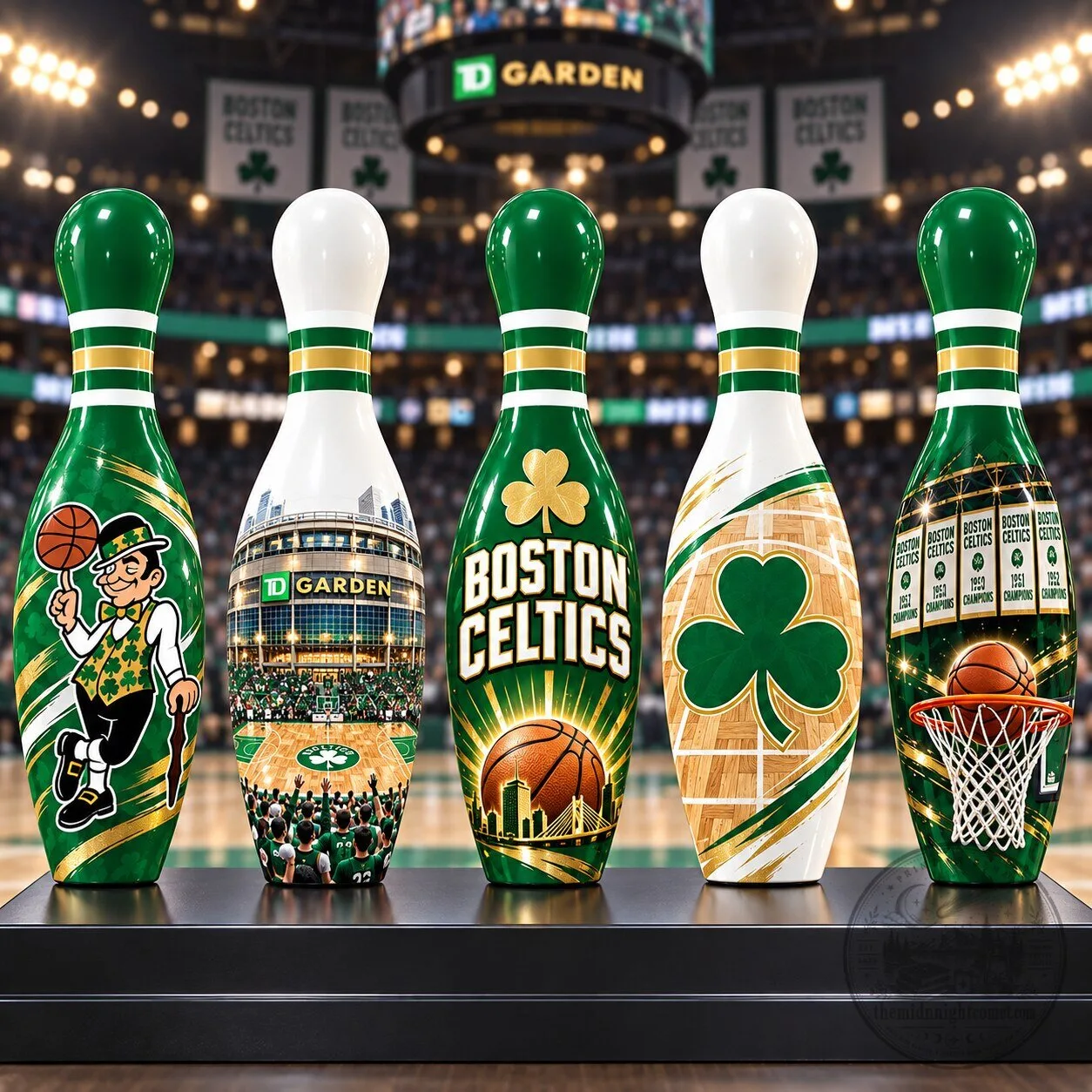 Boston Celtics Basketball Team 5-Piece Decorative Bowling Pin Set