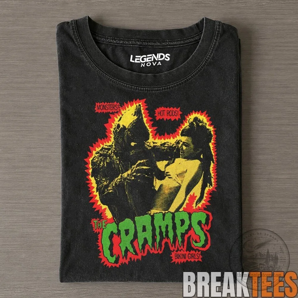 Vintage Black T-Shirt Featuring Bikini Girls from The Cramps' Monsters Hot Rods