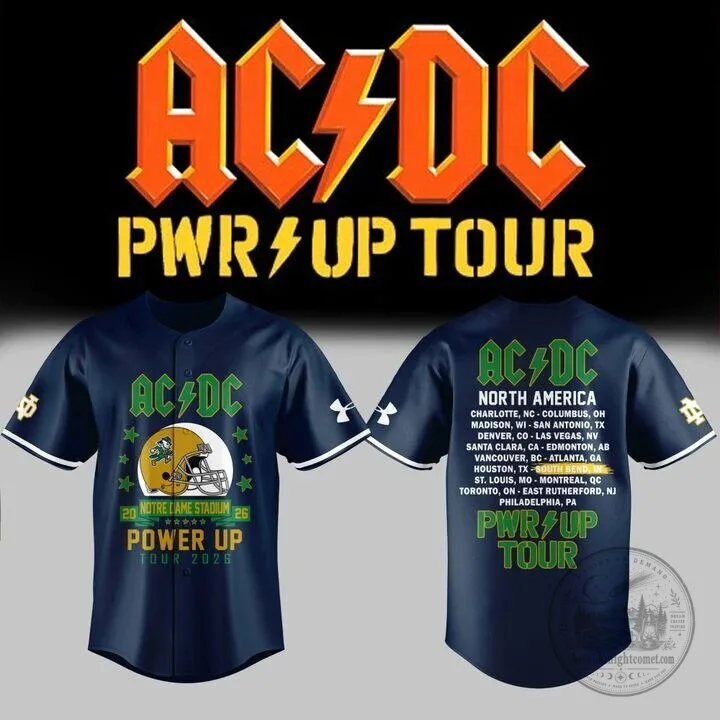 AC/DC Power Up Tour 2026 Notre Dame Football Baseball Jersey