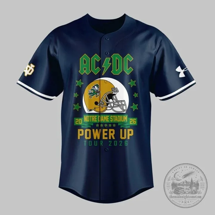 AC/DC Power Up Tour 2026 Notre Dame Football Baseball Jersey 6 AC/DC Power Up Tour 2026 Notre Dame Football Baseball Jersey
