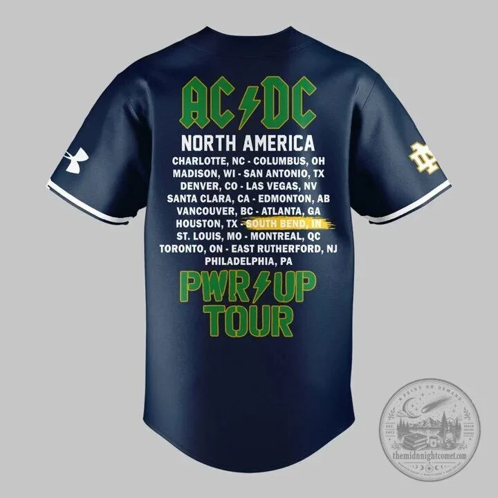 AC/DC Power Up Tour 2026 Notre Dame Football Baseball Jersey 7 AC/DC Power Up Tour 2026 Notre Dame Football Baseball Jersey