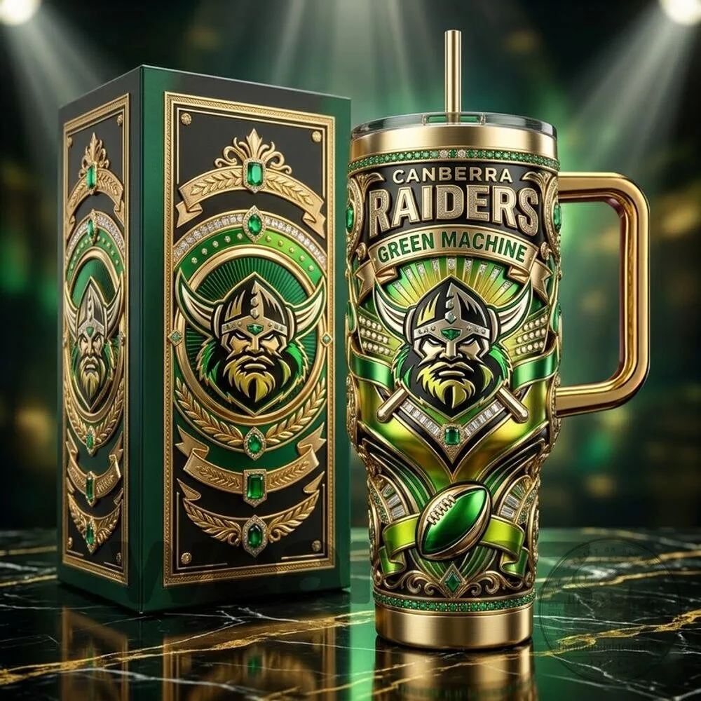 Canberra Raiders Green Machine Insulated Stainless Steel Tumbler with Handle