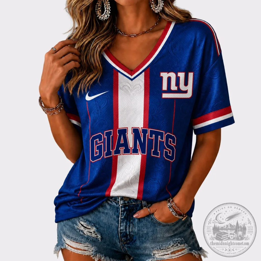 New York Giants NFL Football Team Blue and Red Striped V-Neck Jersey 10 New York Giants NFL Football Team Blue and Red Striped V-Neck Jersey