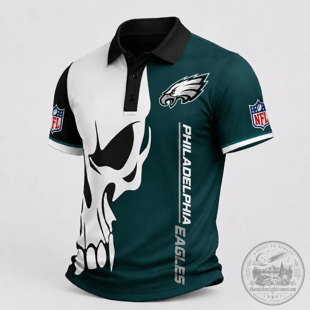 Philadelphia Eagles Skull Design National Football League Polo Shirt Philadelphia Eagles Skull Design National Football League Polo Shirt