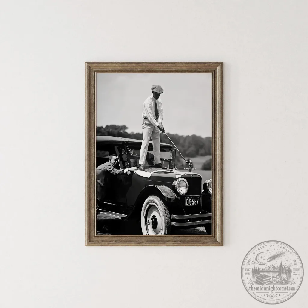 Vintage Golfer Teeing on Car Wall Art Print, Black and White Golf Canvas Poster 4 Vintage Golfer Teeing on Car Wall Art Print, Black and White Golf Canvas Poster
