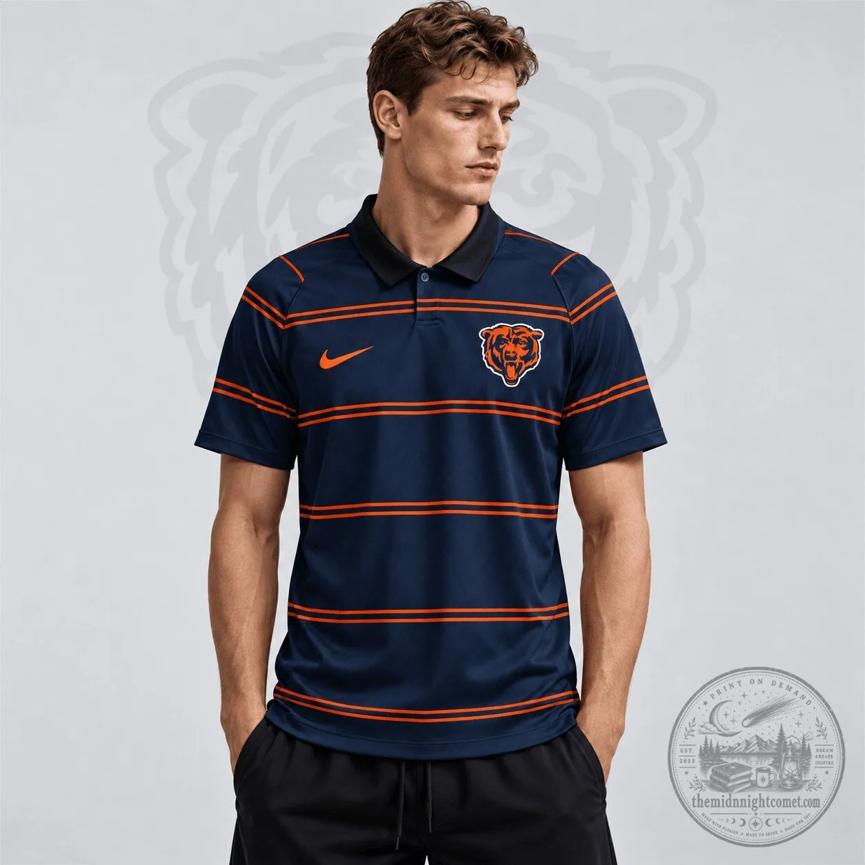 Chicago Bears NFL Team Crest Classic Horizontal Stripe Performance Polo Shirt