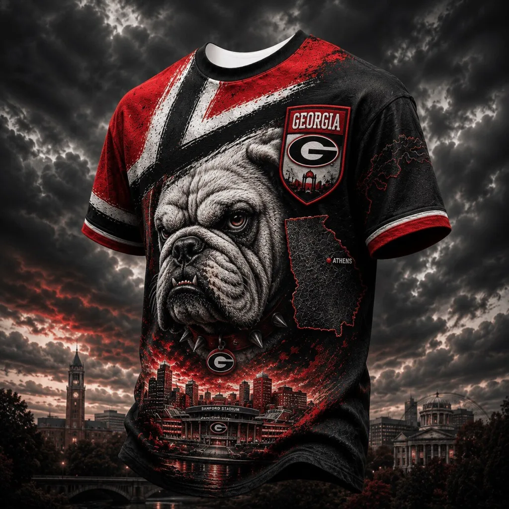University of Georgia Football Team T-Shirt featuring Georgia Bulldogs Mascot Uga