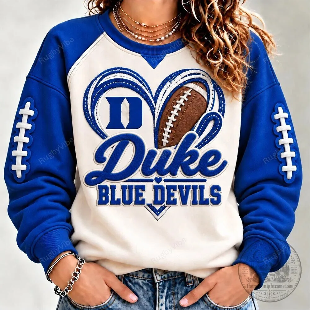 Duke Blue Devils Football Heart Logo Crewneck Sweatshirt