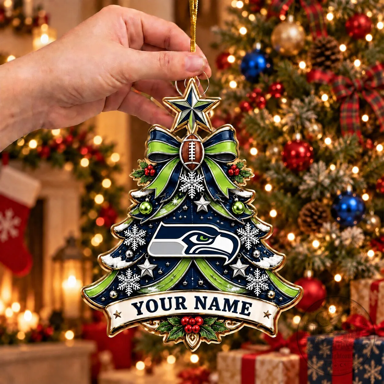 Seattle Seahawks Football Team Christmas Tree Custom Name Ornament