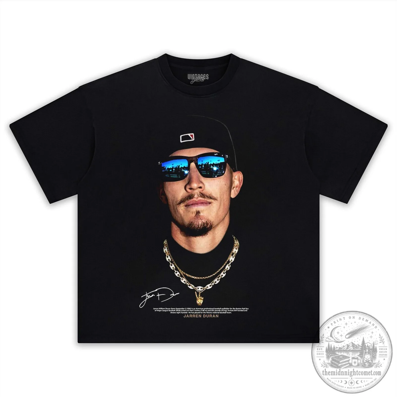 Jarren Duran Baseball Player Portrait Black Graphic T-Shirt