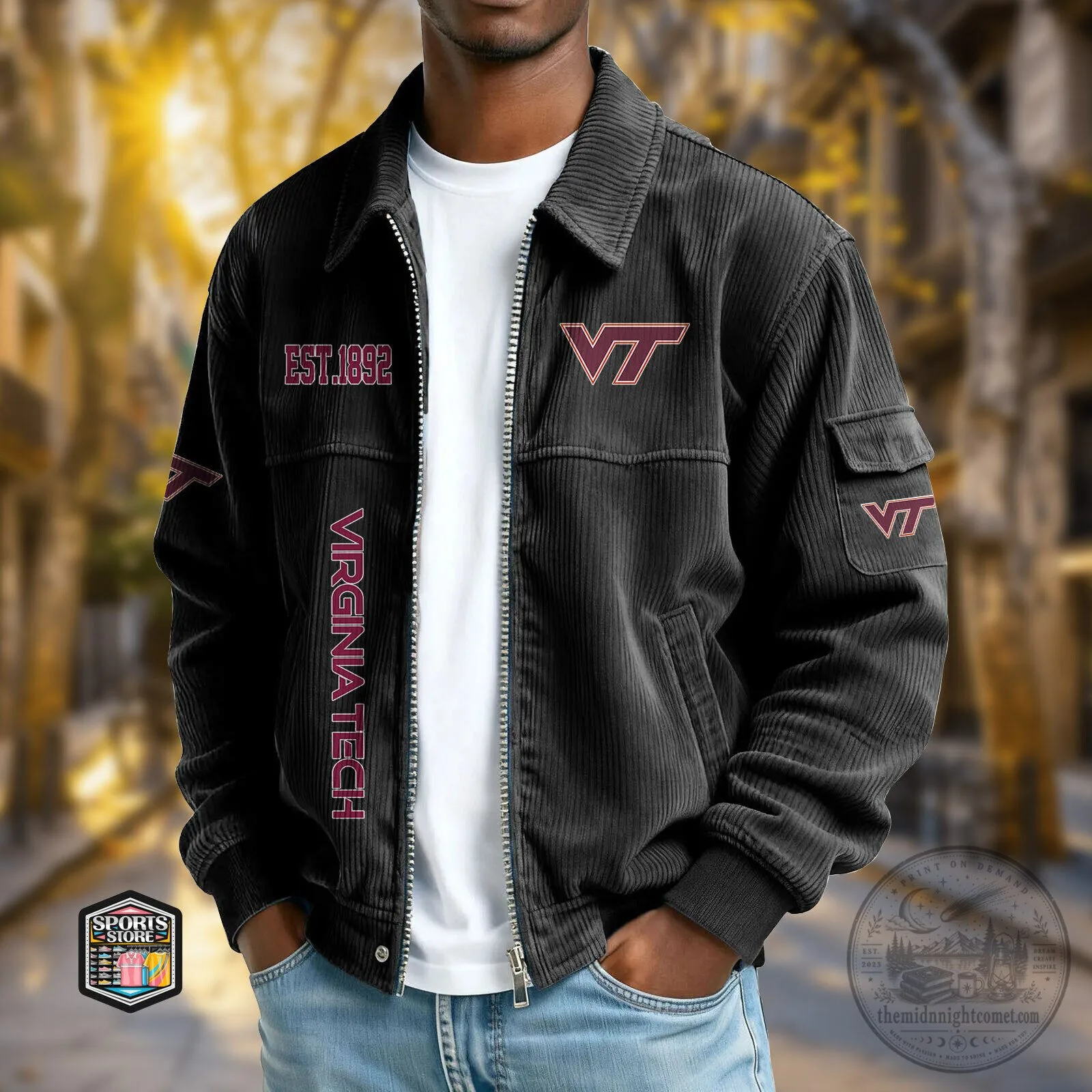 Virginia Tech Hokies Corduroy Embroidered Bomber Jacket