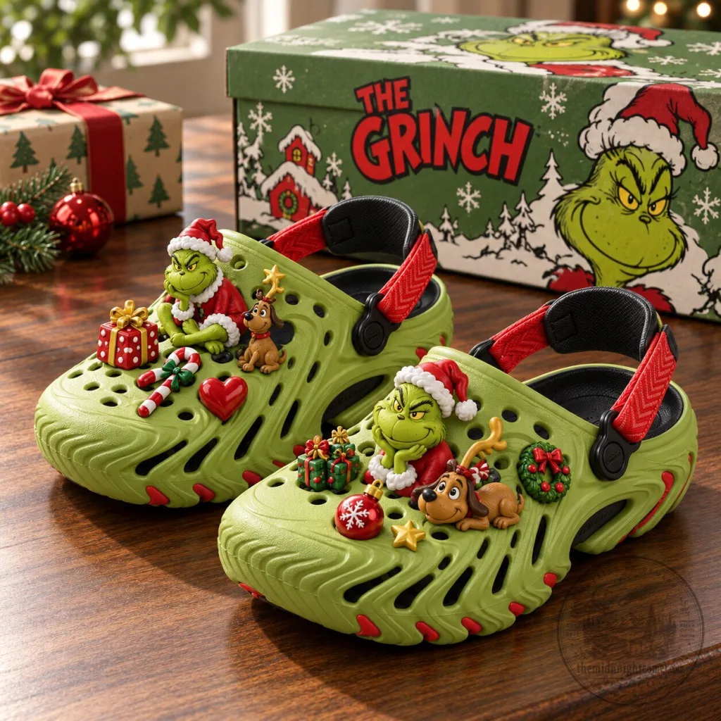 The Grinch Christmas Holiday Green Echo Clogs Shoes The Grinch Christmas Holiday Green Echo Clogs Shoes