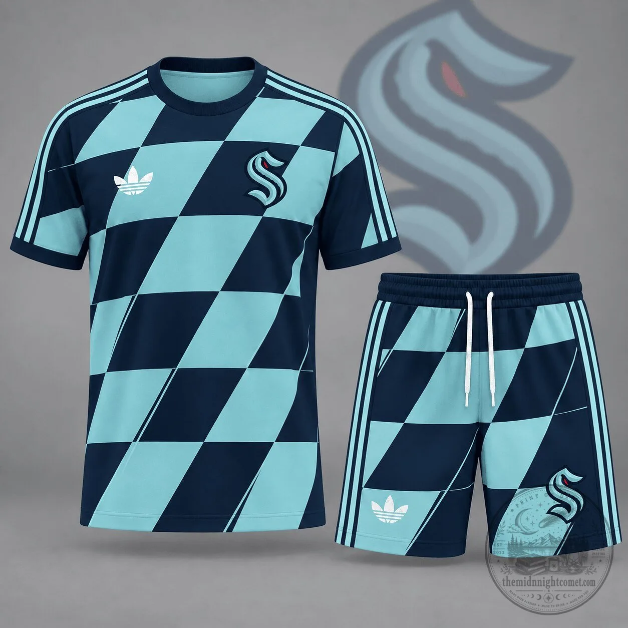 Seattle Kraken Geometric Colorblock Short Sleeve T-Shirt and Shorts Set