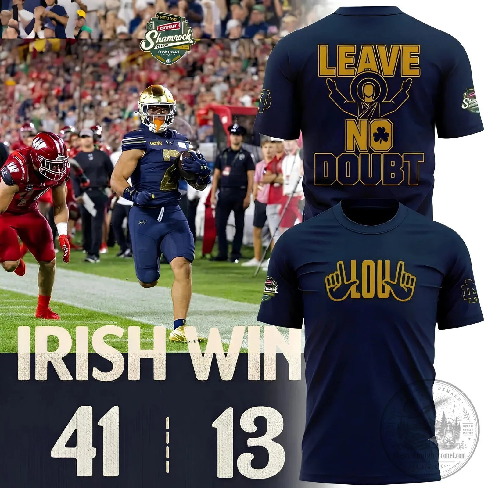 Dallas Cowboys NFL Football Team Navy Blue Graphic Print Hoodie 4 Notre Dame Fighting Irish Shamrock Series Leave No Doubt T-Shirt