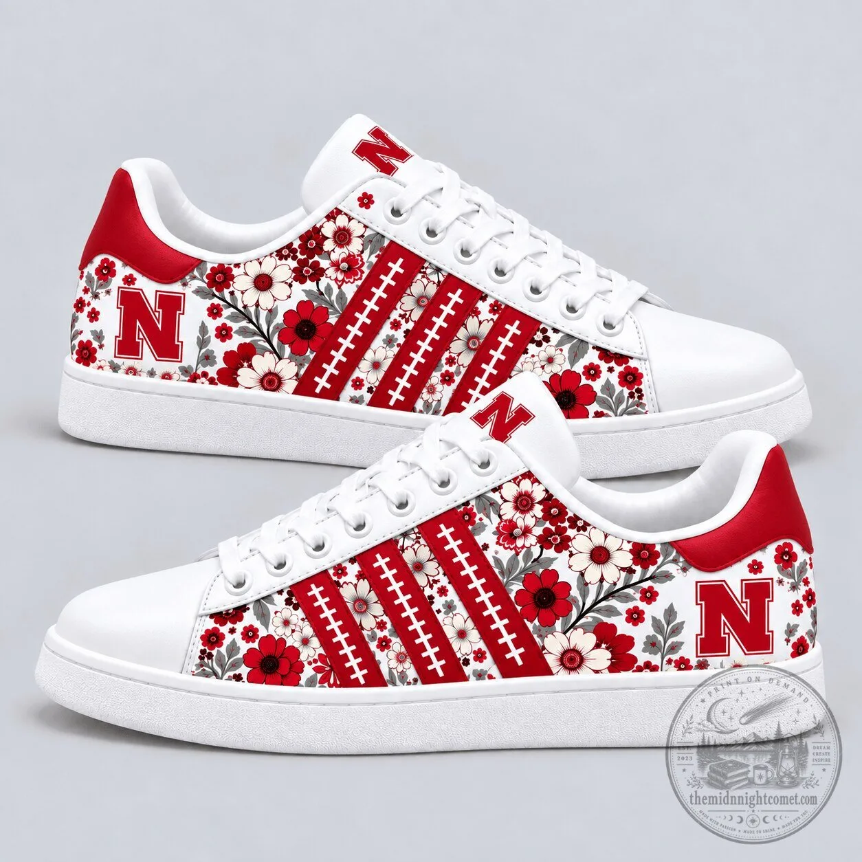 Nebraska Cornhuskers Floral Pattern Football Team Spirit Shoes