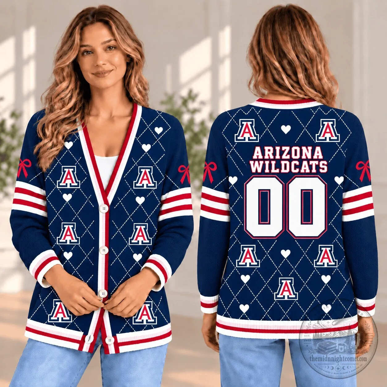 Arizona Wildcats Personalized Team Spirit Cardigan Sweater