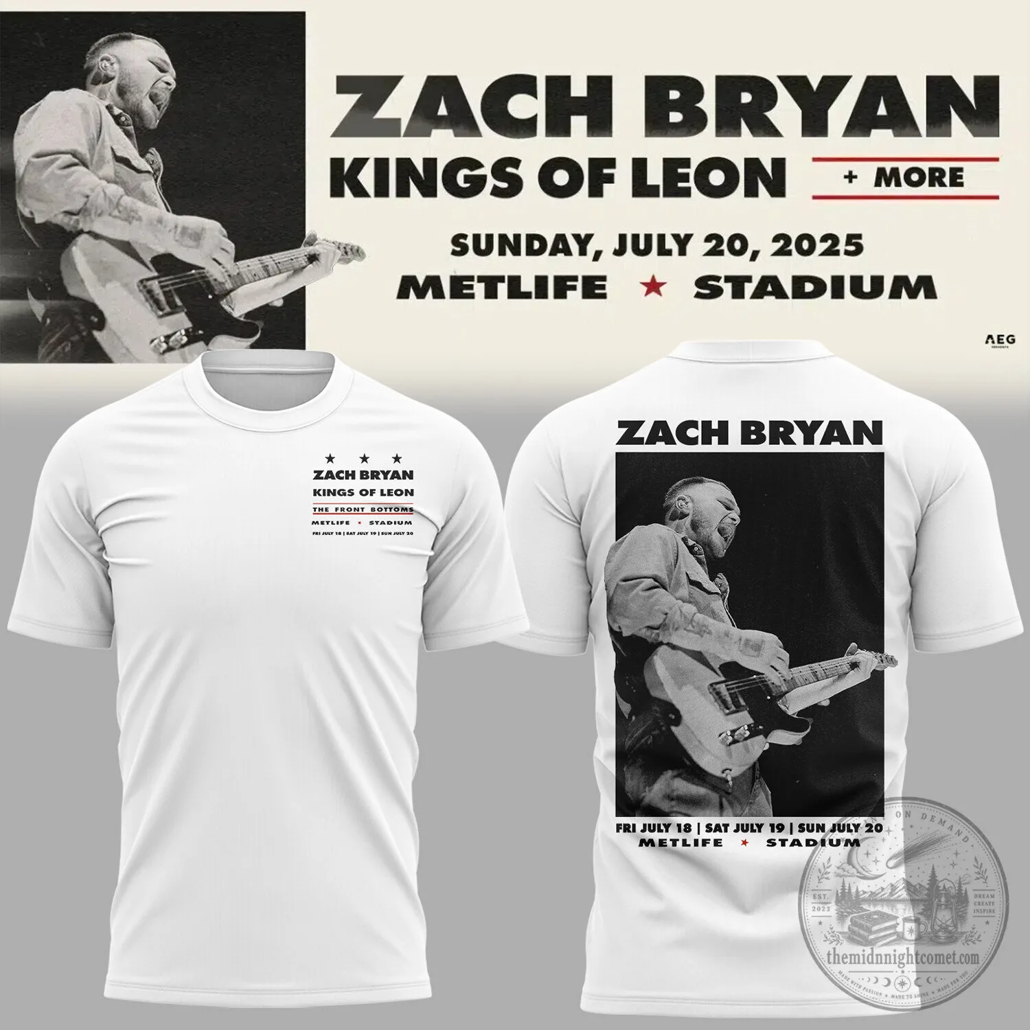 Zach Bryan Kings of Leon MetLife Stadium 2025 Concert Tour T-Shirt