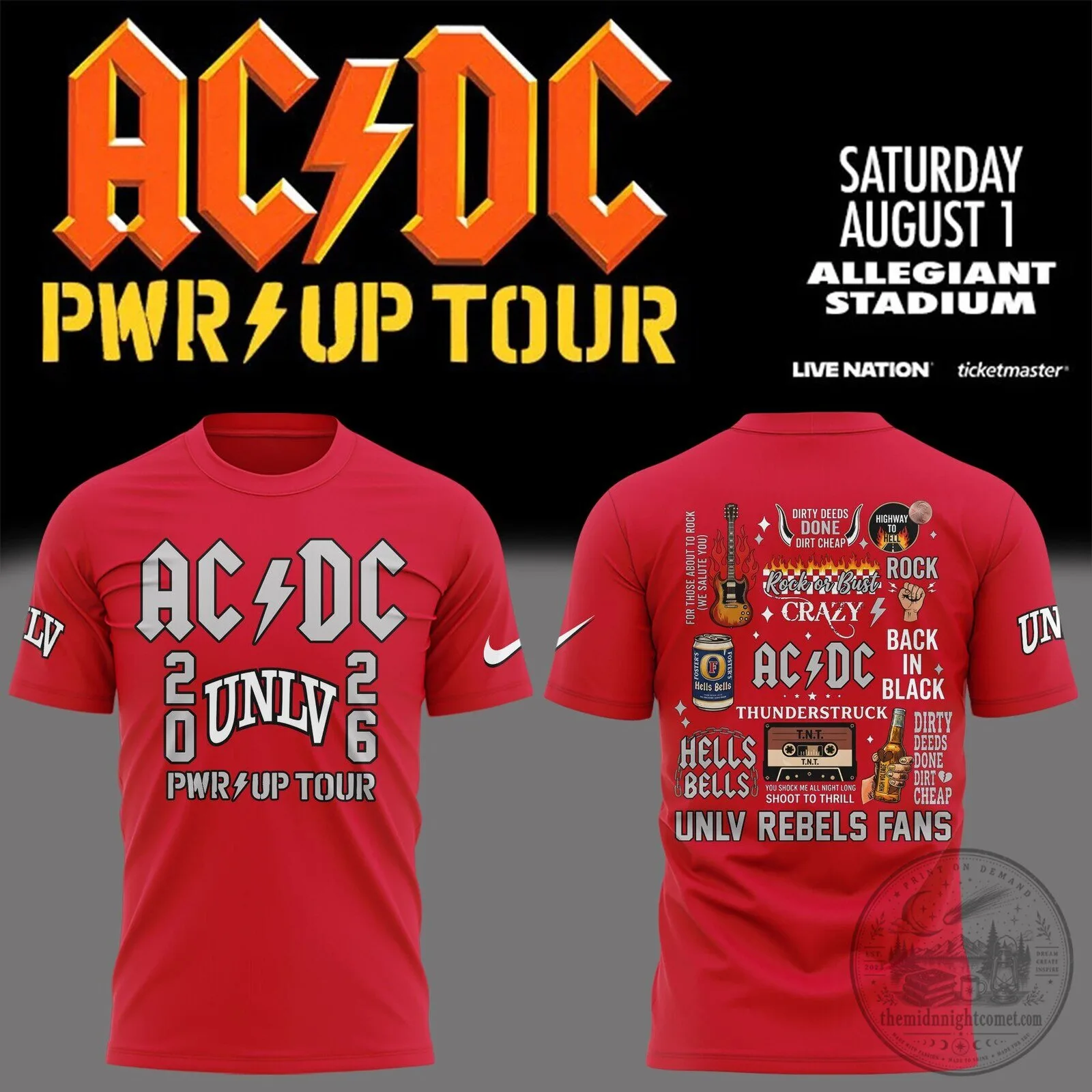 UNLV Football AC/DC PWR UP Tour Allegiant Stadium T-Shirt