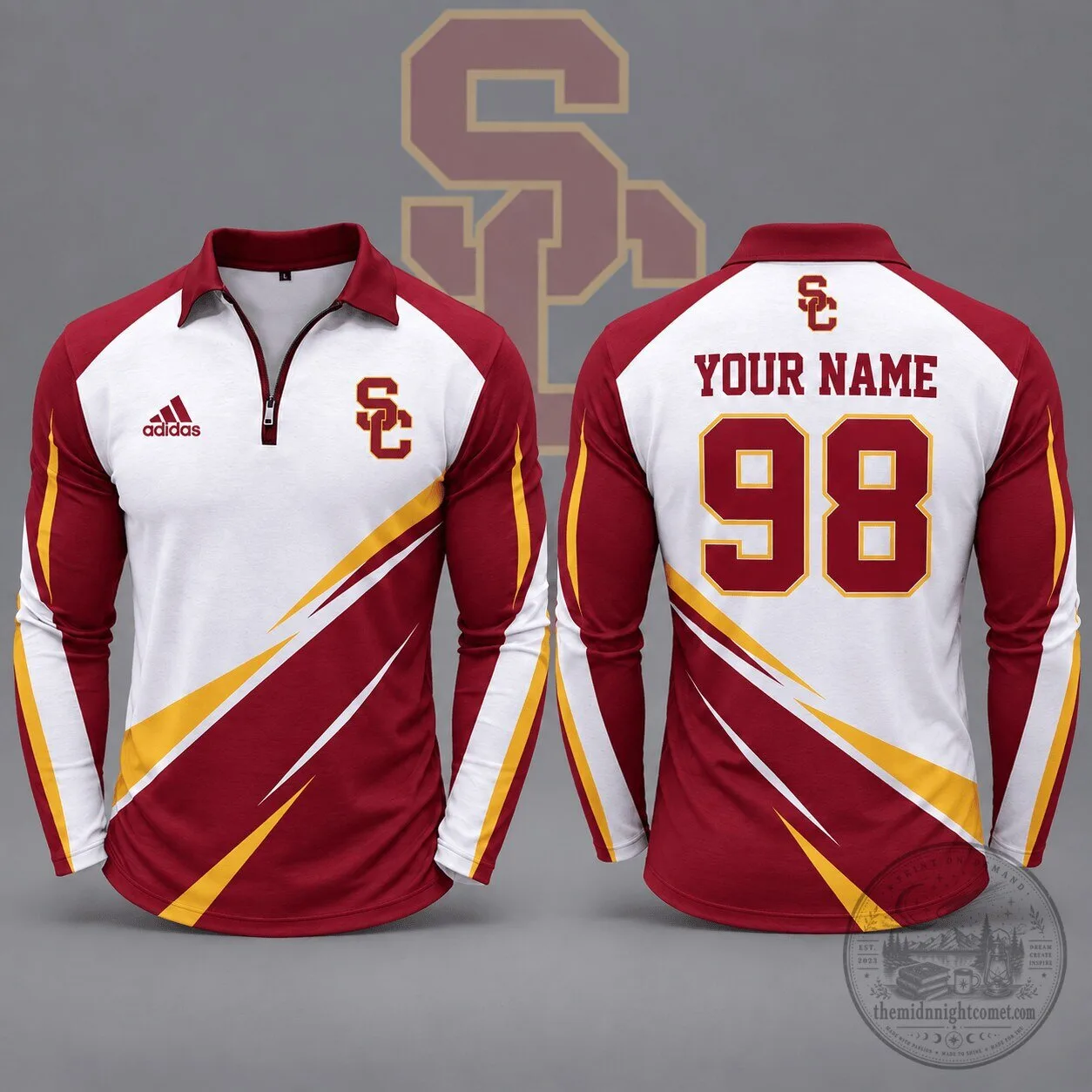 USC Trojans Personalized Name and Number Dynamic Strike Quarter Zip Polo Shirt 1 USC Trojans Personalized Name and Number Dynamic Strike Quarter Zip Polo Shirt