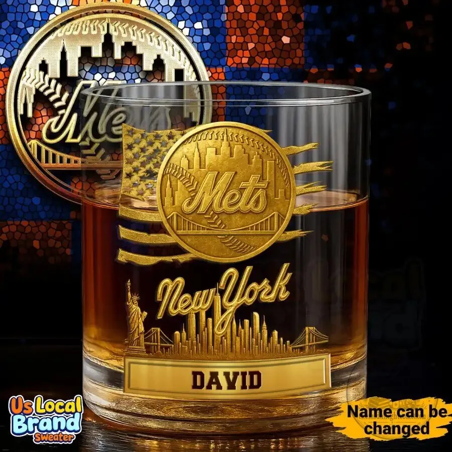 New York Mets Baseball Team Personalized Whiskey Glass